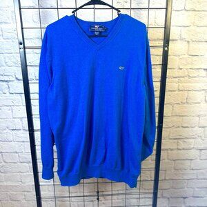 Vineyard Vines Men’s XL Blue V-Neck Sweater – Cotton Merino Wool Blend